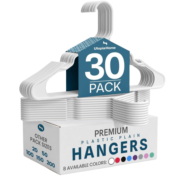 30-Pack Utopia Home Durable Space-Saving Plastic Hangers (Various)