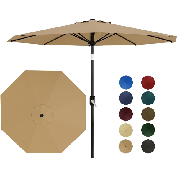 9-Ft Garvee 8 Sturdy Ribs Patio Umbrella W/ Crank Lift & Push Button Tilt