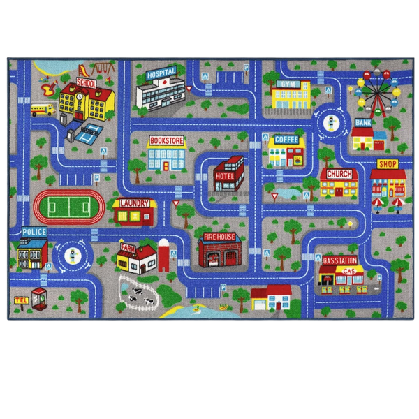 39" X 63" Non Slip Washable City Map Car Road Kids Play Mat Rug
