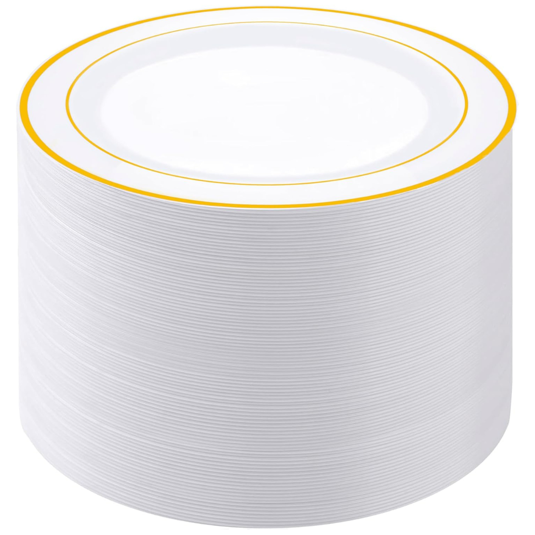 100-Piece PULOTE 10" Disposable Plastic Dinner Plates (Gold Or Silver)
