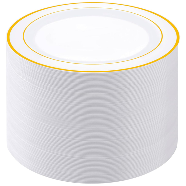 100-Piece PULOTE 10" Disposable Plastic Dinner Plates (Gold Or Silver)