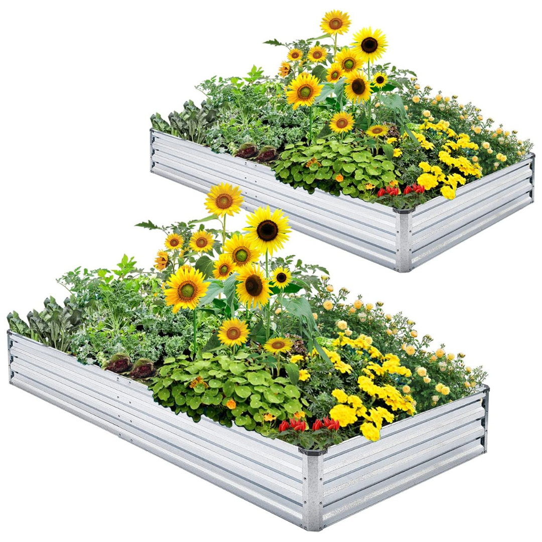2-Pack Mofesun Galvanized Metal Raised Bed Garden Kit (4 X 8 X 1ft)