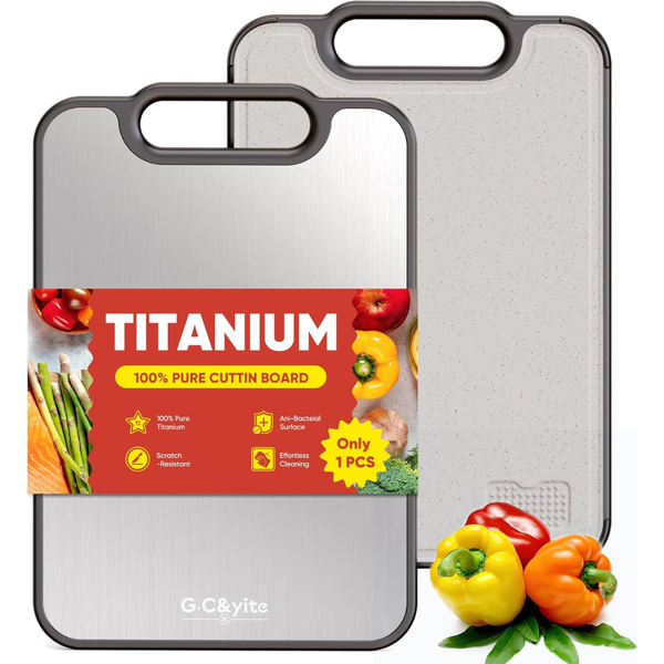 15.5" x 10.5" Double-Sided Titanium Kitchen Cutting Board w/ Wheat Straw PP