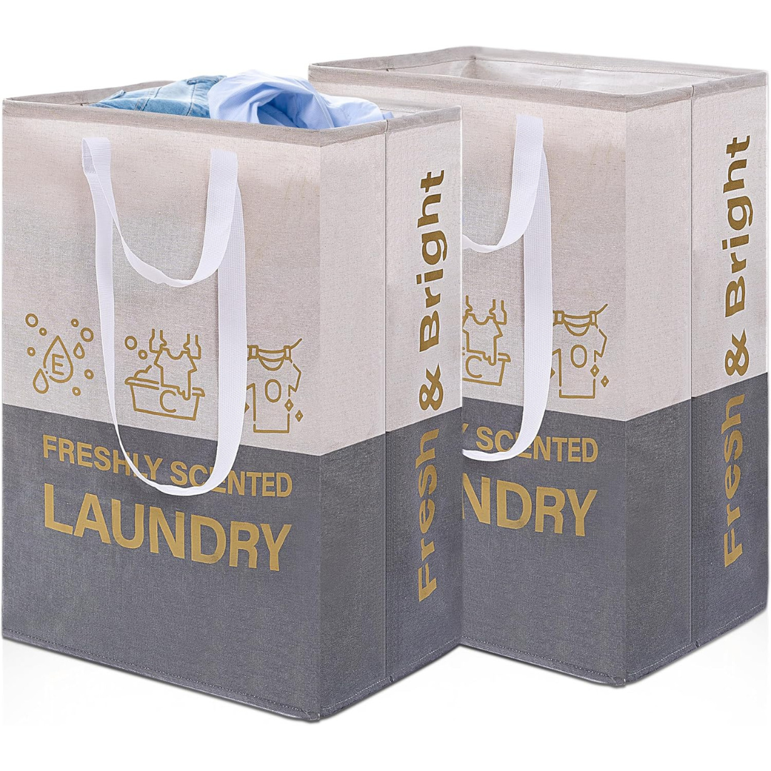 2-Pack Freestanding Collapsible Laundry Baskets with Handles (2 Colors)