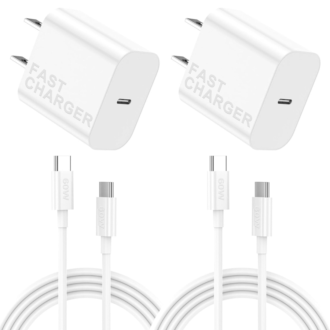 2-Pack 60W USB C to USB C Wall Charger with 6ft Cable Cord