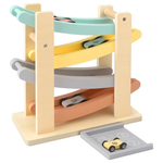 Montessori Wooden Car Ramp Racer Toy W/ 4 Mini Cars & Garages
