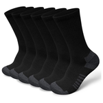 6-Pairs Unisex Cotton Moisture Wicking Hiking Crew Socks