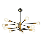 Modern 12-Light Height Adjustable Black & Gold Sputnik Chandelier
