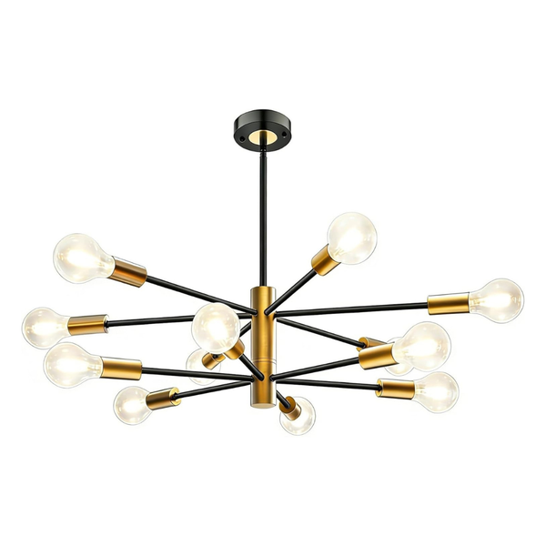 Modern 12-Light Height Adjustable Black & Gold Sputnik Chandelier