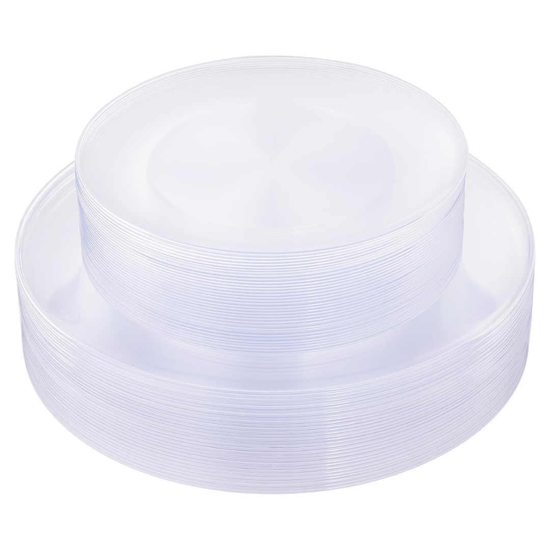 60-Piece Heavy Duty Clear Plastic Plates