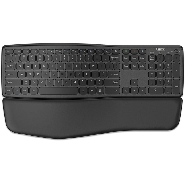 Arteck Multi-Device Ergonomic Wireless Bluetooth Keyboard W/ Detachable Palm Rest