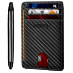Slim Minimalist RFID Blocking Front Pocket Leather Wallet (Carbon Black)