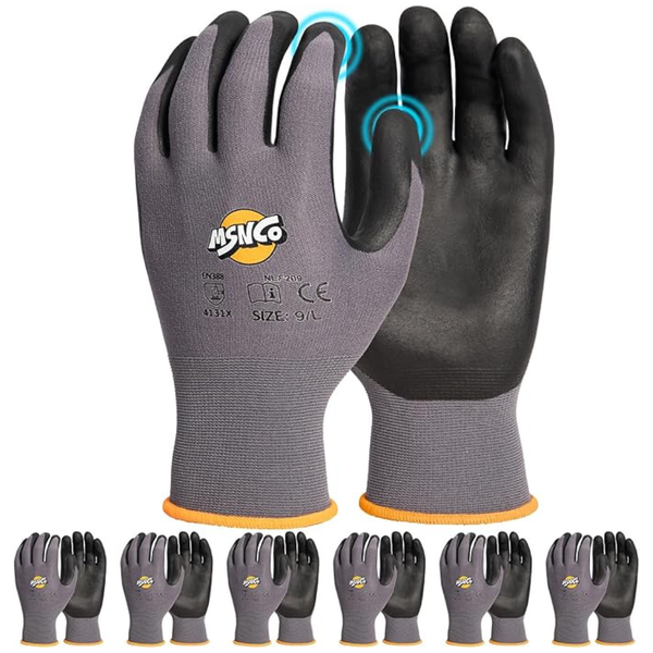 6-Pairs Seamless Knit Nylon Safety Work Gloves