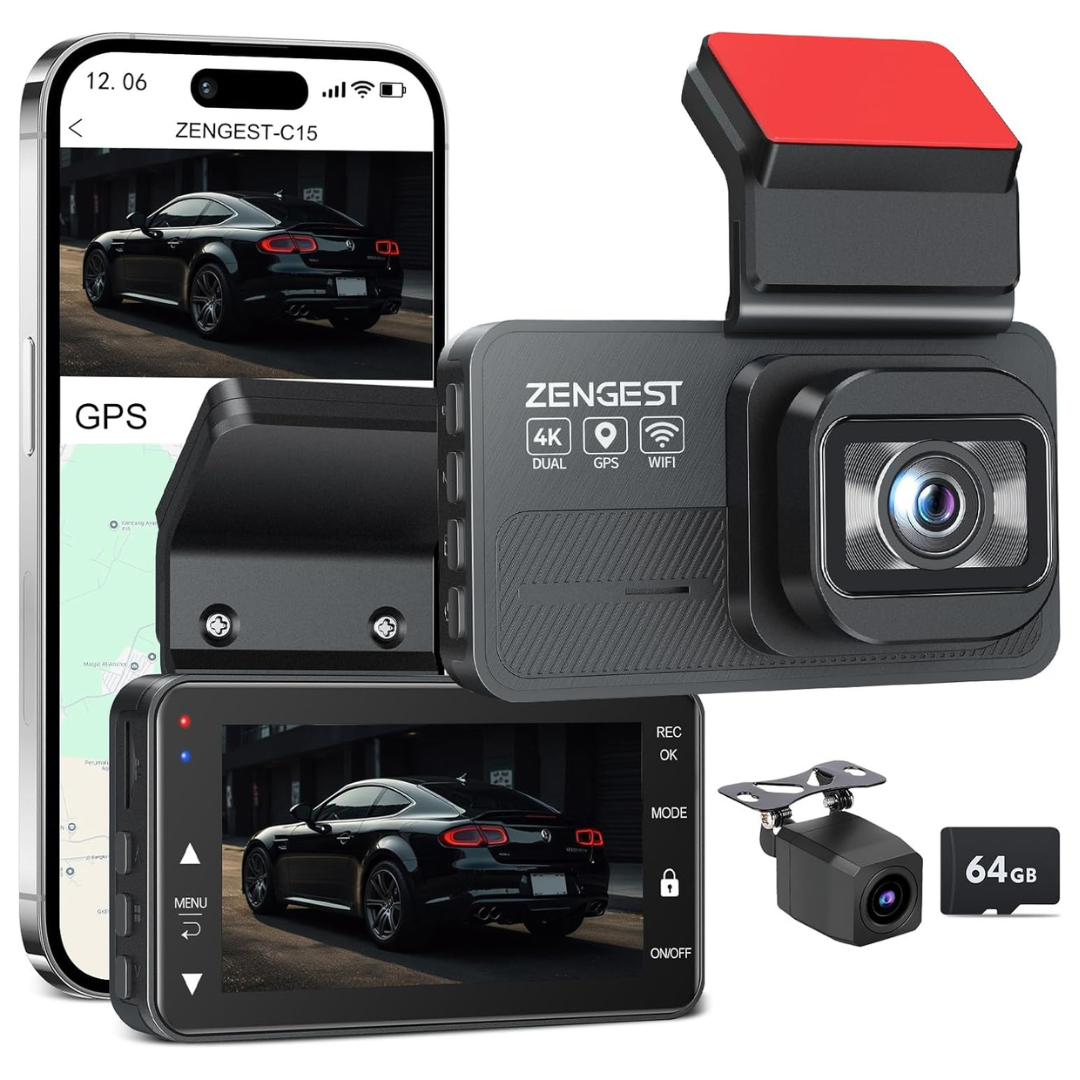 Zengest 4K+1080P Dual Dash Cam W/ 5G WiFi & 24H Parking Mode