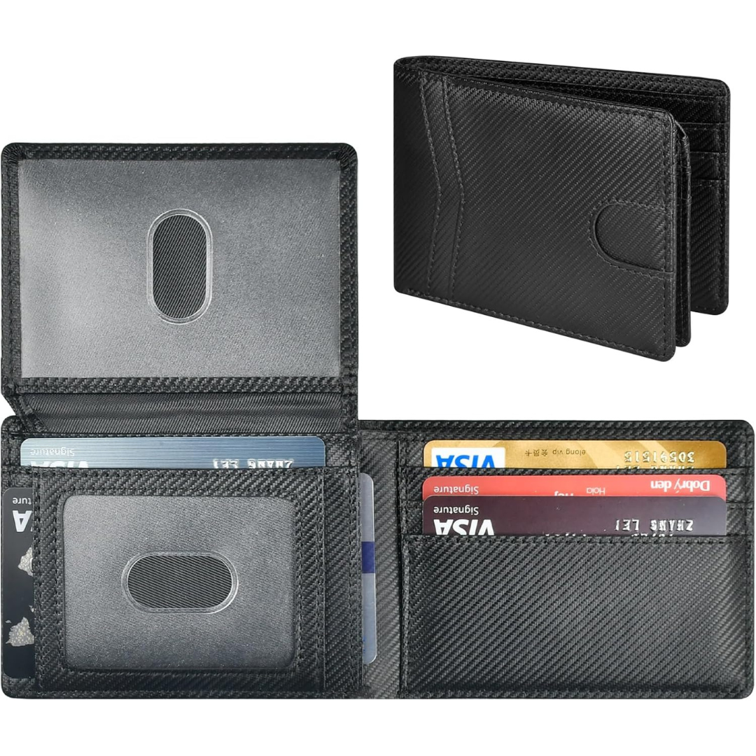 RFID Leather Slim Wallet With 2 ID Windows