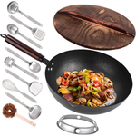 12.8" Carbon Steel Wok w/ Lid & 10 Cookware Accessories