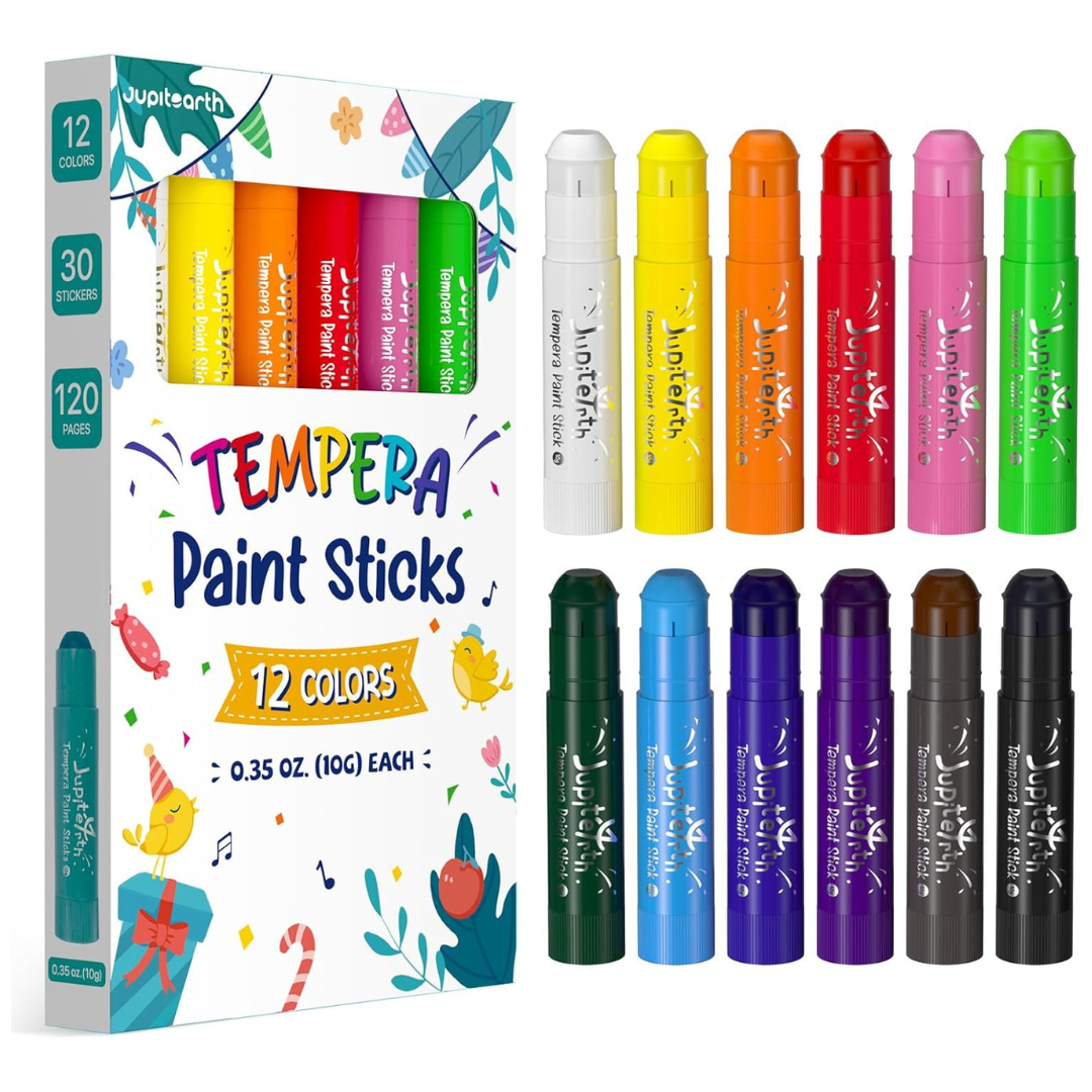 12-Count Non-Toxic And Washable Tempera Paint Sticks