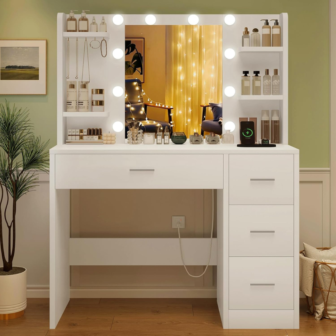 Quimoo Makeup Vanity Desk With Mirror & Lights