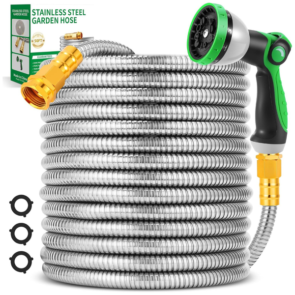 50-Feet Toolasin Stainless Steel 10-Function Nozzle Water Hose