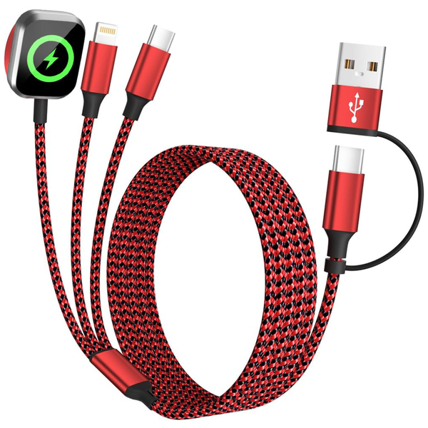 5-Ft 3-In-2 Multi Charging Cable: USB A And C To Type-C, IP & IWatch