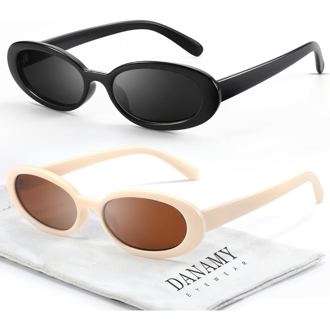 2-Pack Danamy Women's Small Oval Sunglasses (White+Black)