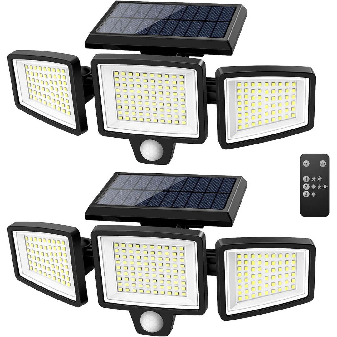 2-Pack 3-Heads Motion Sensor 2500-Lumen Solar LED Lights W/ 3-Modes