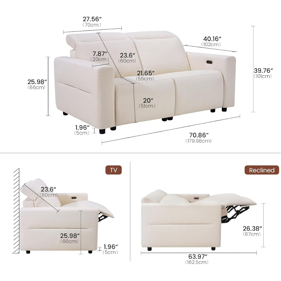70.8'' Power Reclining Loveseat Sofa with USB & Type-C Ports (Various)