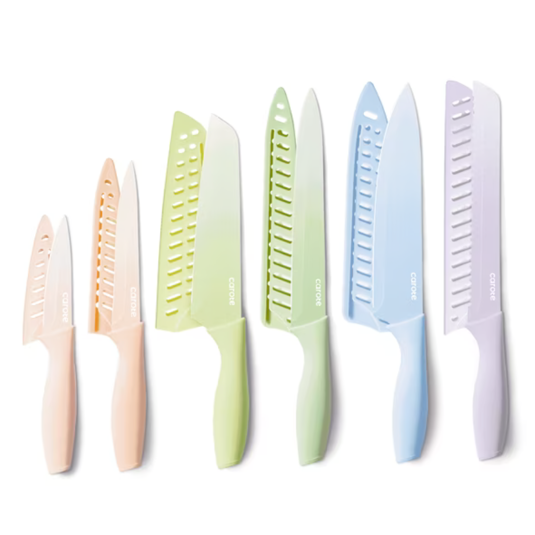 12-Piece Carote Stainless Steel Knife Set (Multi-Color)