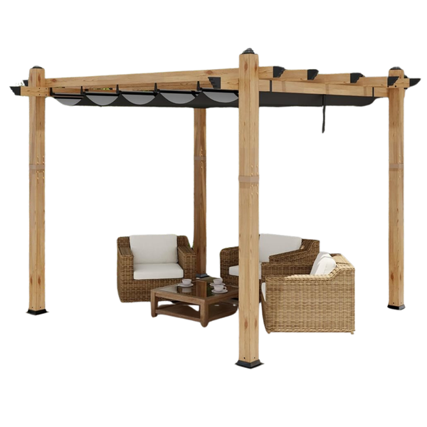 10ft x10ft Outdoor Aluminum Pergola with Retractable Canopy (Gray)