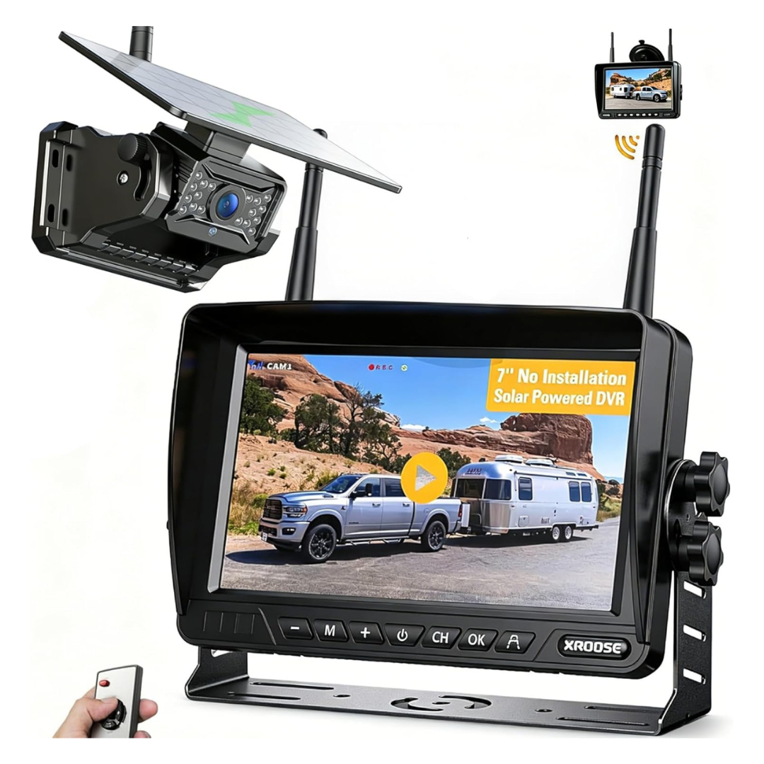 Xroose Wireless Solar Backup Camera W/ 7" 1080p Monitor