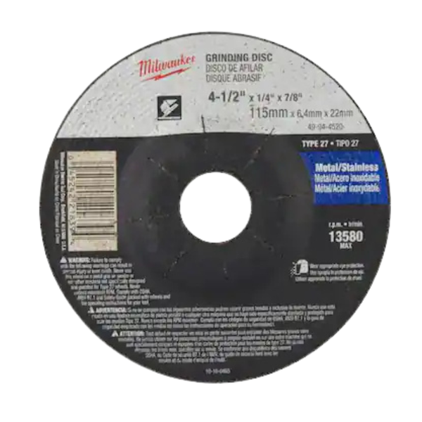 Milwaukee 4.5" X 1/4" X 7/8" Grinding Wheel (Type 27)