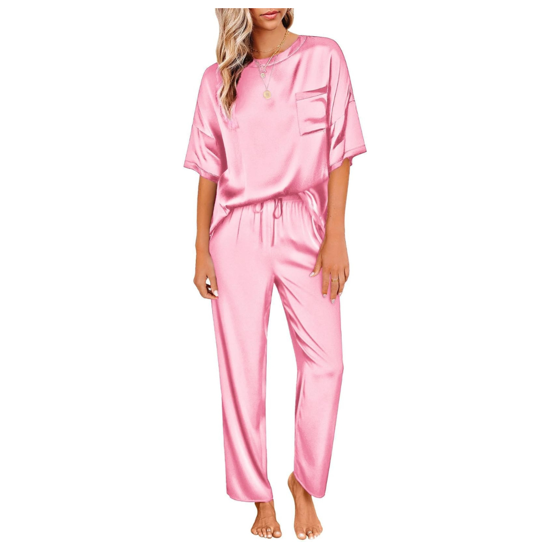 2-Piece Women's Short Sleeve Satin Silky Pajama Set (Various)
