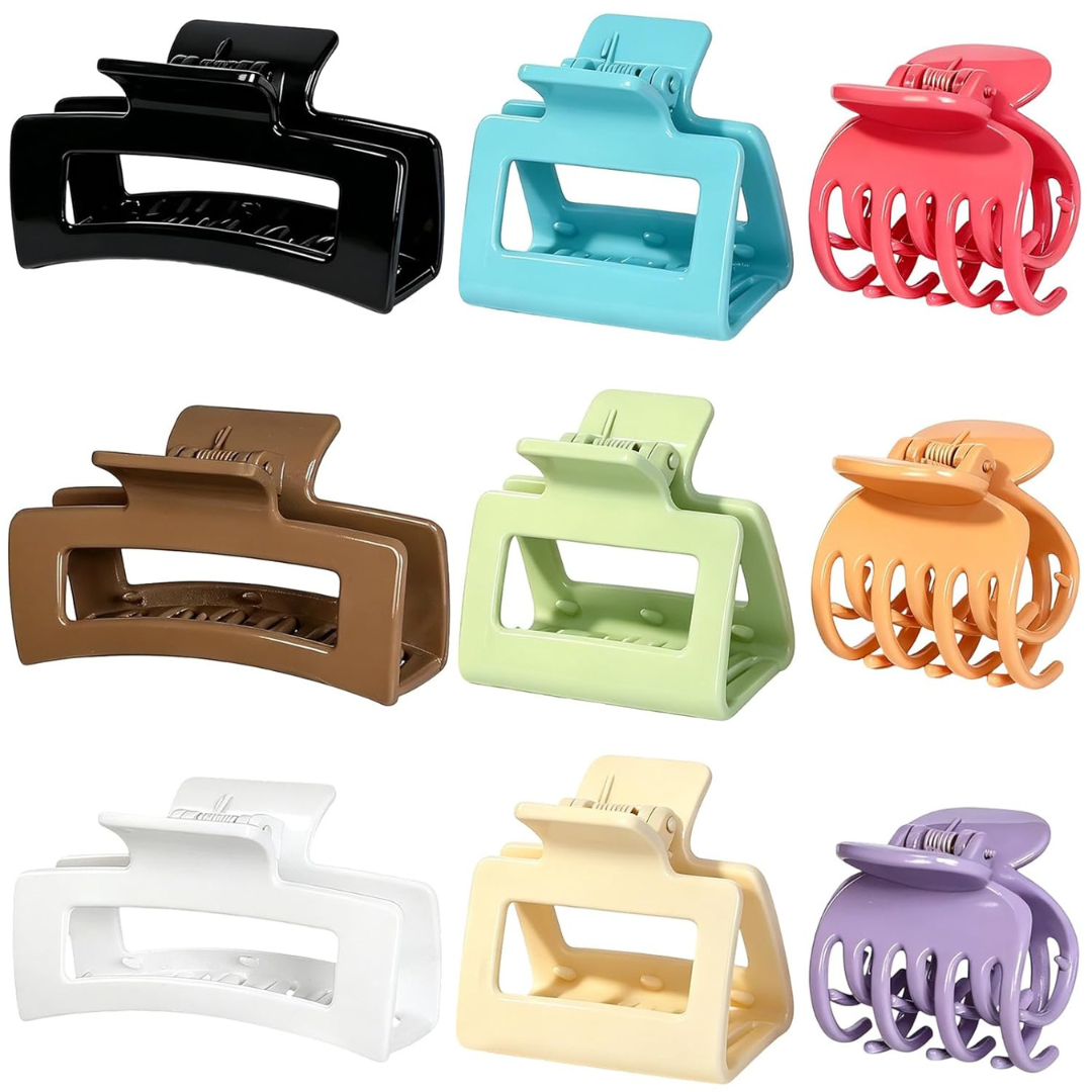 9-Piece Women's 3-Styles Medium Claw Hair Clips Set (Various)