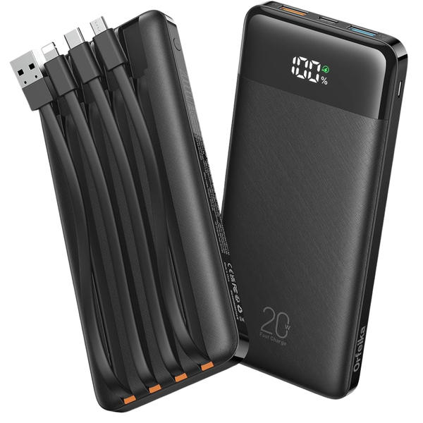 20,000mAh Fast Charging Power Bank With 4 Built-in Cables