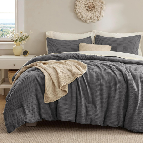 68" X 88" Bedsure 2-Pieces Twin Size Soft & Breathable Waffle Comforter Set