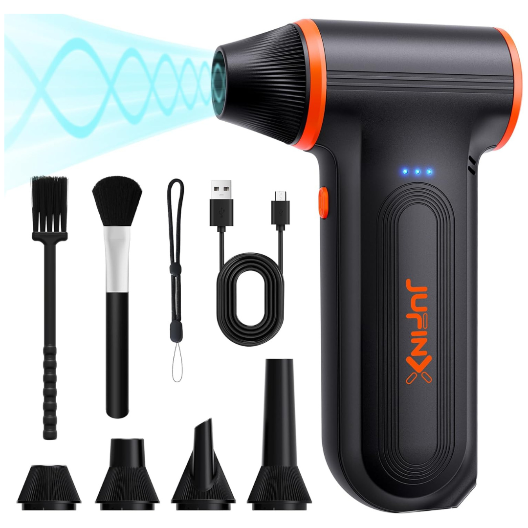 JUFINX X117 Rechargeable Electric Mini Compressed Air Duster with 4 Nozzles