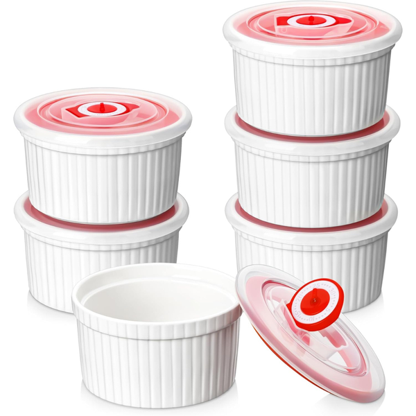6-Count 8-Oz Porcelain Creme Brulee Souffle Ramekins w/ Lids