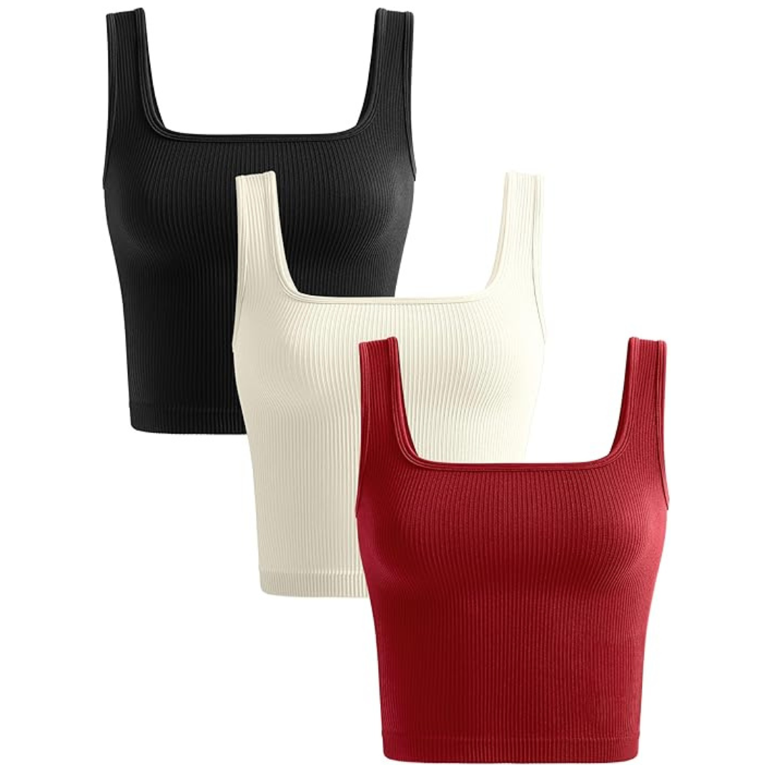 3-Pack Women's Seamless Ribbed Crop Tops (Various)