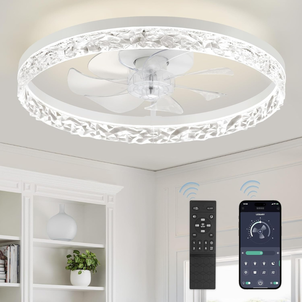 20" Modern Flush Mount Bladeless Ceiling Fans with Lights