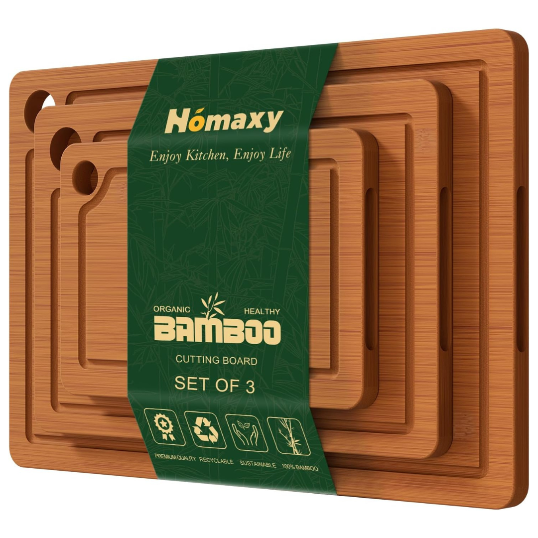 3-Pack Wooden Cutting Boards with Non-Slip Mat