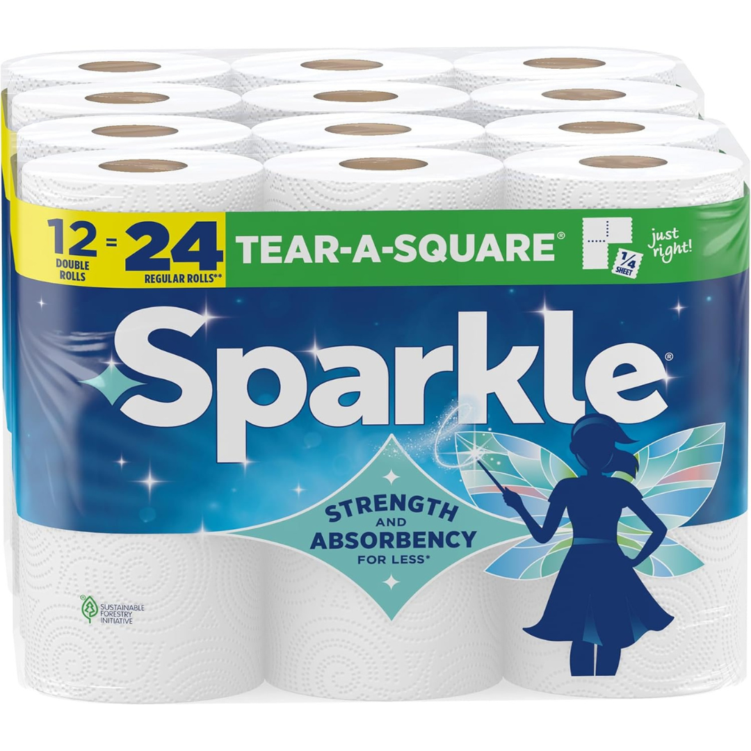 12 Double Rolls [= 24 Reg Rolls] of Sparkle Tear-A-Square Paper Towels