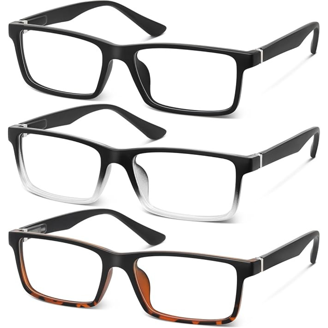 3-Pack Men's Blue Light Blocking Square Computer Reading Glasses