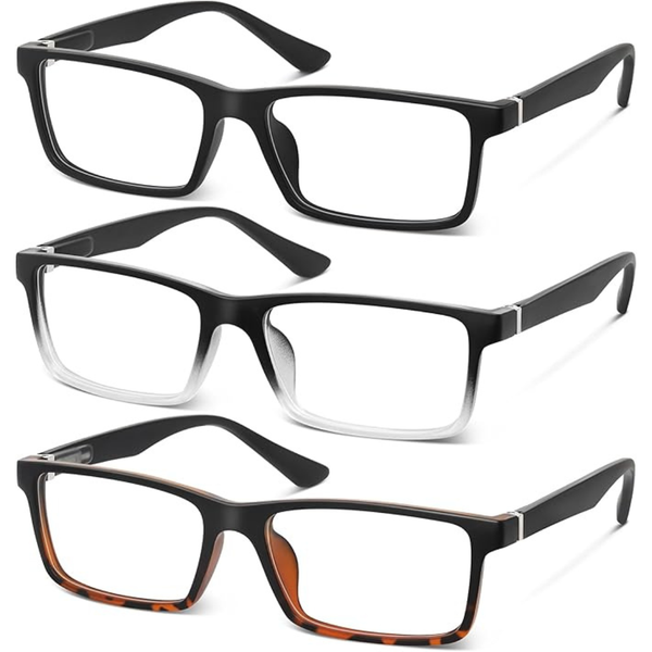3-Pack Men's Blue Light Blocking Square Computer Reading Glasses