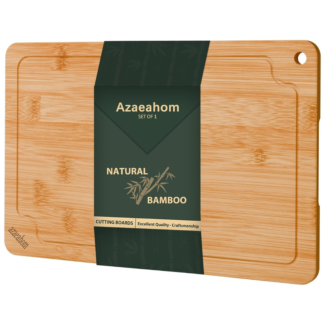 17"x 12" Bamboo Cutting Boards for Kitchen w/ Juice Grooves & Built-in Handles