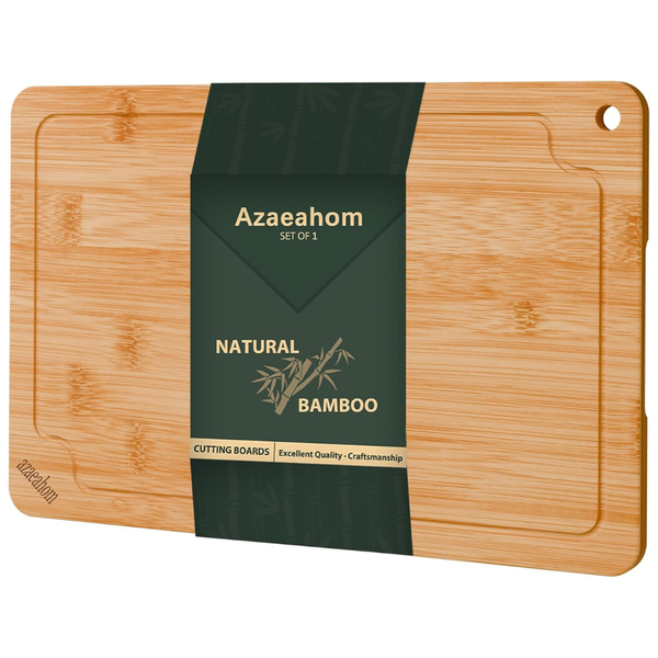 17"x 12" Bamboo Cutting Boards for Kitchen w/ Juice Grooves & Built-in Handles