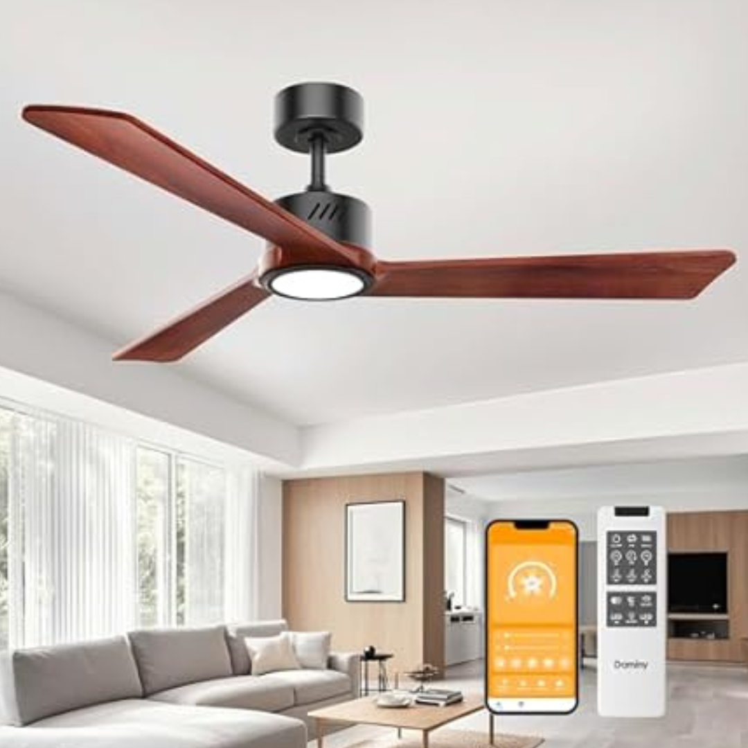 52" 3 Blade 6CCT Natural Solid Wood Ceiling Fan with Light