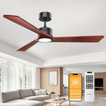 52" 3 Blade 6CCT Natural Solid Wood Ceiling Fan with Light