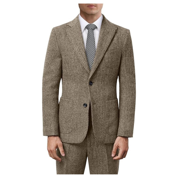 Fesenbo Men's 2-Piece Herringbone Tweed Tuxedos Suit