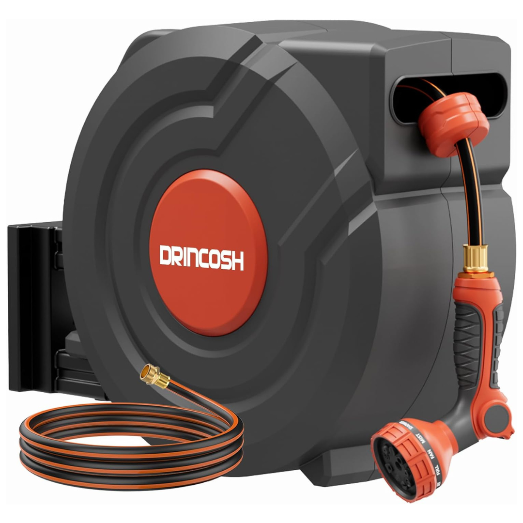 130FT 1/2" Automatic Rewind Retractable Garden Hose Reel