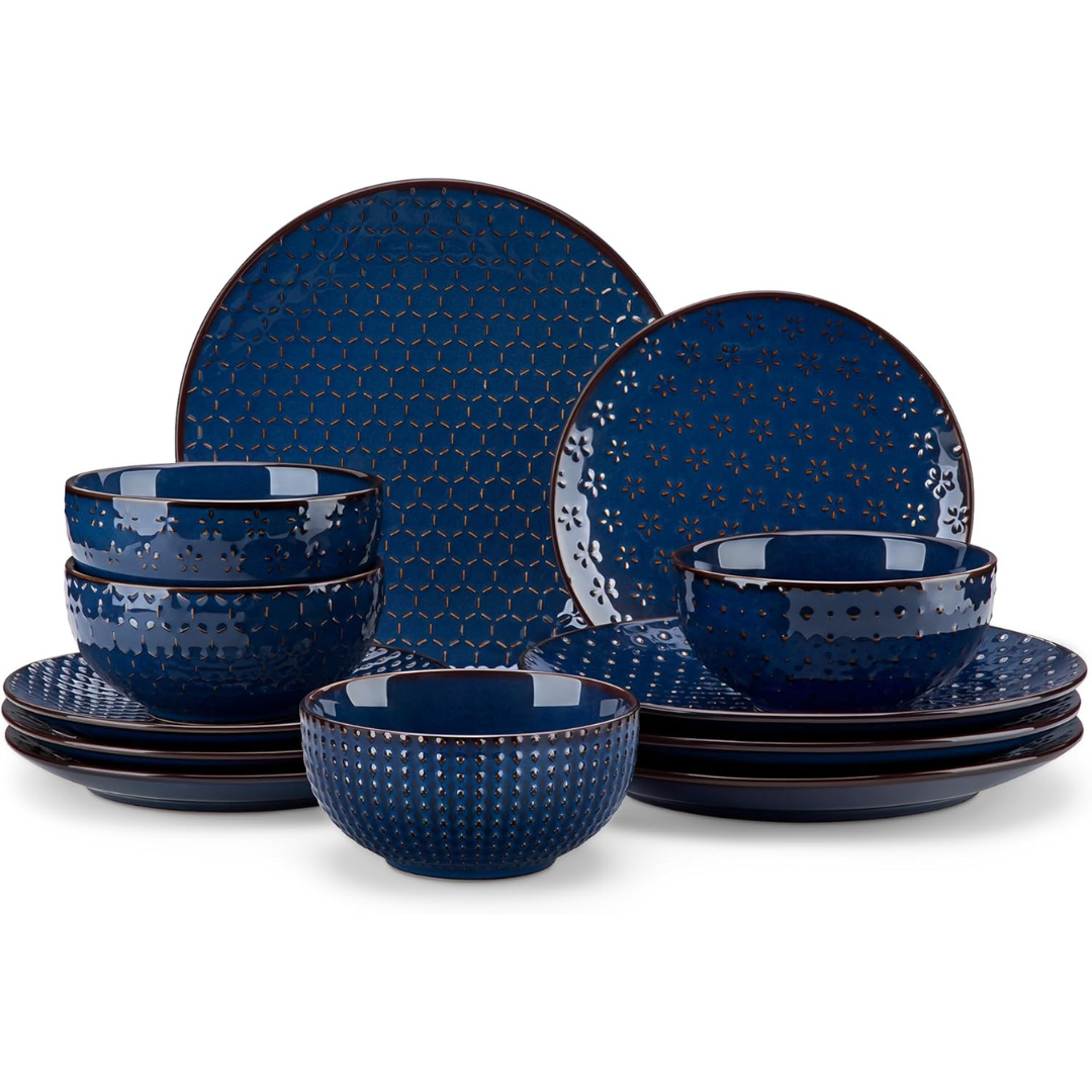 12-Piece Malacasa Ceramic Plates And Bowls Dinnerware Set